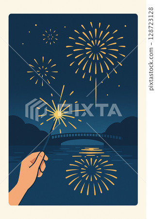 手持煙火和二尺煙火的夜景 128723128