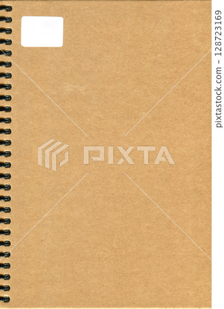 Black spiral brown beige cardboard cover school notebook or office notebookand white label 128723169