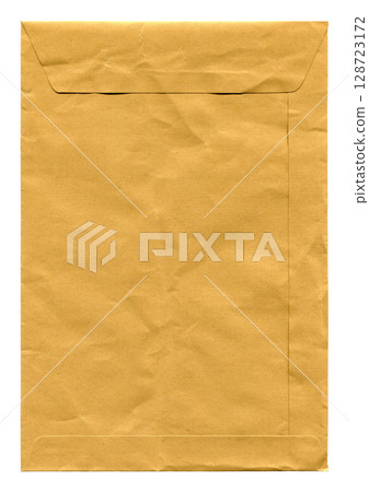 A worn and crumpled brown beige cardboard paper mail envelope on a white background A worn and crumpled brown beige cardboard paper mail envelope on a white background 128723172