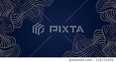 Gold Wave Art Deco Vector Background, Golden Line Wavy Corner Pattern on Elegant Deep Blue, Abstract Curly Backdrop for Decorative Fashion Jewelry Presentations Gold Wave Art Deco Vector Background, Golden Line Wavy Corner Pattern on Elegant Deep Blue, Abstract Curly Backdrop for Decorative Fashion Jewelry Presentations 128723209