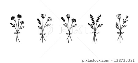 Minimalist flower sets with structured stems and compact blooms. Ideal for logos, packaging, and botanical layouts. Minimalist flower sets with structured stems and compact blooms. Ideal for logos, packaging, and botanical layouts. 128723351