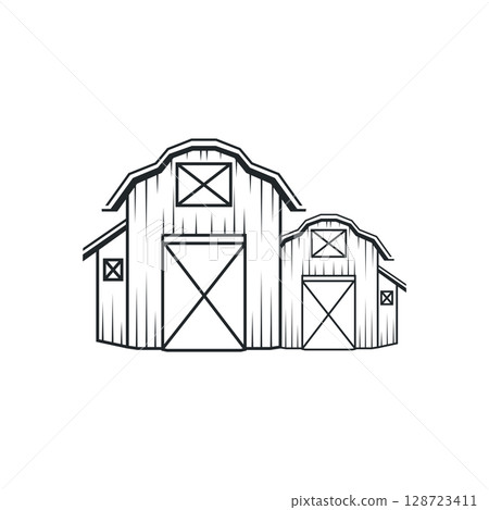farm house design simple barn livestock logo concept illustration of a farm barn with a simple line concept, old vintage, antique, business brand symbol template farm house design simple barn livestock logo concept illustration of a farm barn with a simple line concept, old vintage, antique, business brand symbol template 128723411