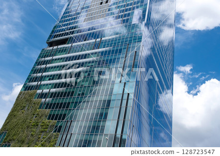 Landscape of the office town looking up at a skyscraper 128723547