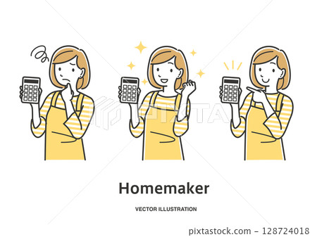 一位家庭主婦用計算機計算家庭帳目 128724018