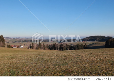 Large, open field with a clear blue sky Large, open field with a clear blue sky 128724314