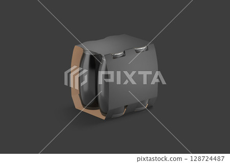 Blank black drinkable yogurt in paper pack mockup, dark background 128724487