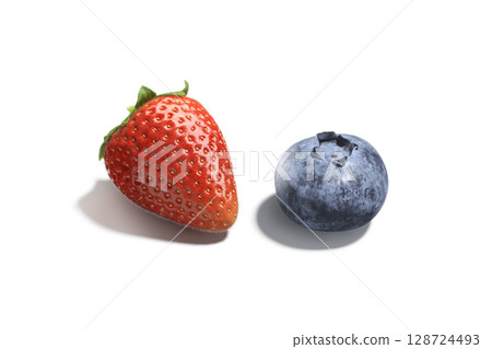 Strawberry and blueberry berries lying mockup, side view Strawberry and blueberry berries lying mockup, side view 128724493