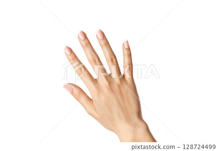 Hand with white french nails manicure, ai generated 128724499