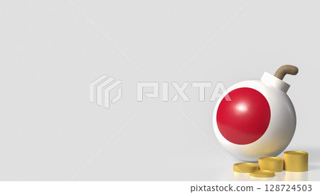 The Japan Bomb and coins for Business crisis concept 3d Rendering. The Japan Bomb and coins for Business crisis concept 3d Rendering. 128724503