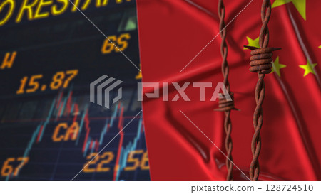 The China Flag and barbed wire for Business crisis concept 3d Rendering. 128724510
