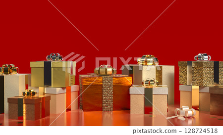 The Gold gift box for celebration or marketing concept 3d Rendering. The Gold gift box for celebration or marketing concept 3d Rendering. 128724518
