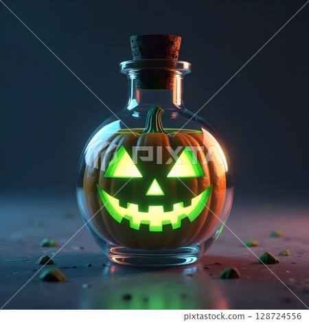 Scary and cute lantern pumpkins in a jar Scary and cute lantern pumpkins in a jar 128724556