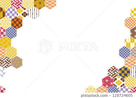 秋季色彩鮮豔的日本花紋背景圖 128724605