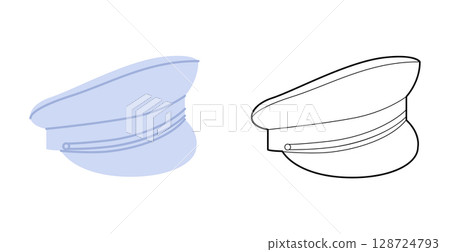Peaked Cap with Peak. Hat for Head Fashion accessory clothing technical illustration. Vector headgear for Men 128724793