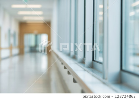 Hospital corridor blurred background image Generative AI 128724862