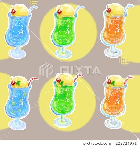 Cream soda seamless pattern - blue, melon, orange 128724951