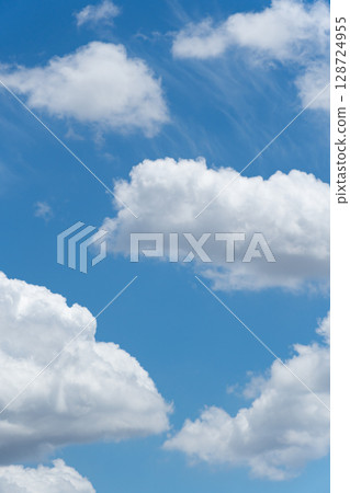 Blue sky and rhythmically arranged clouds: vertical composition Blue sky and rhythmically arranged clouds: vertical composition 128724955