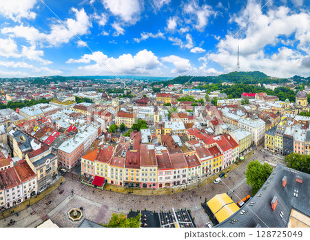 Ramarkable panorama of Lviv city from central Ratusha. Ramarkable panorama of Lviv city from central Ratusha. 128725049