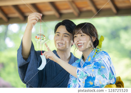 Men and women on a date in yukata Men and women on a date in yukata 128725520