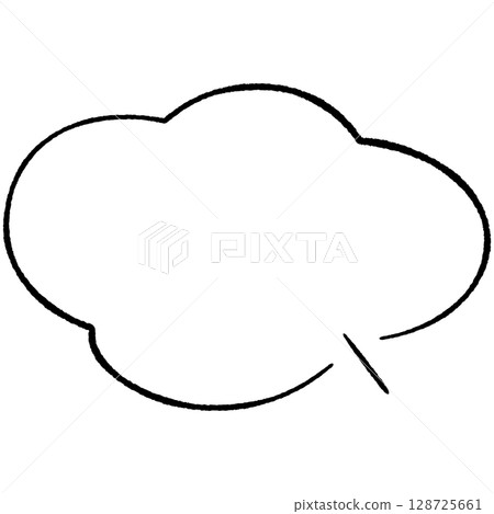 簡單的語音氣泡，手繪風格線條畫，水平橢圓形，四個蓬鬆的波浪，直線，右下角，單調 128725661