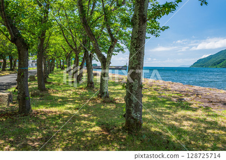 Scenery of Lake Biwa in the depths of the lake. Oura, Nishiasaicho, Nagahama City, Shiga Prefecture. 128725714