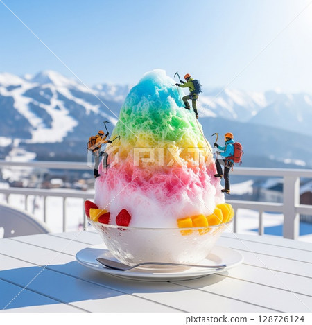 酷炫的山地探險！夏天享受刨冰，體驗登山隊的冒險。刨冰排行榜背景圖片。背景素材。 128726124