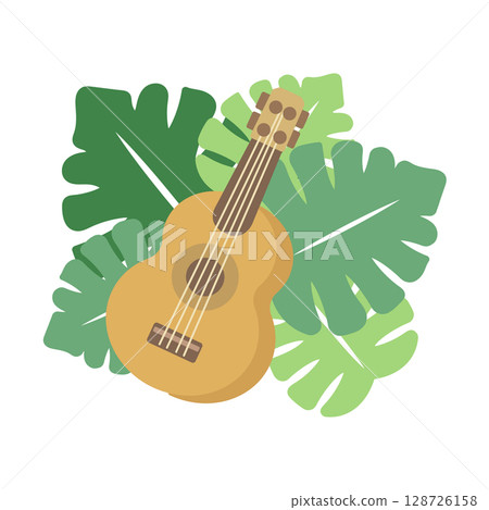Ukulele and Monstera Illustration 128726158