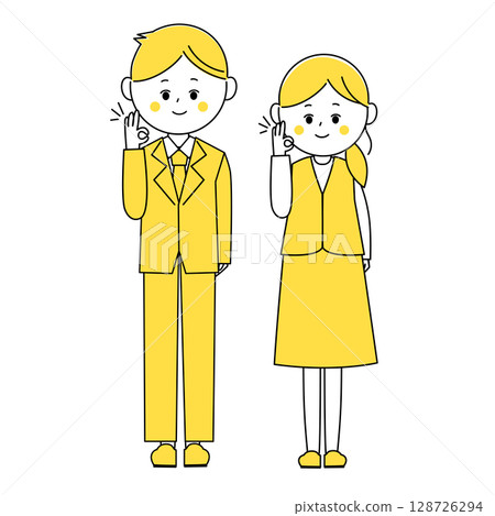 Male and female office workers making an OK pose 128726294