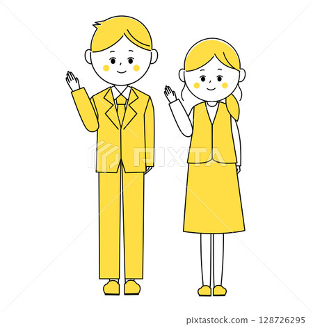 Illustration of male and female office workers giving directions Illustration of male and female office workers giving directions 128726295