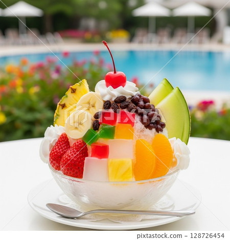 Fruit and jelly shaved ice - Enjoy it by the pool! Enjoy the luxurious colorful shaved ice and resort atmosphere of summer 128726454