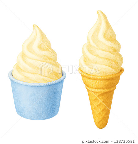 Cup and cone soft serve ice cream illustration (PNG) 128726581
