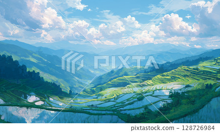 壯觀的梯田：中國山區鬱鬱蔥蔥的景觀 128726984