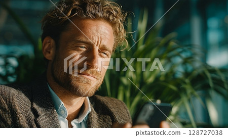 Businessman making a video call in the office 1 128727038