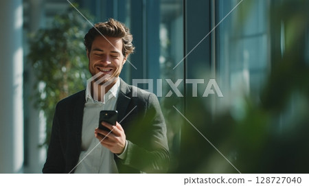 Businessman making a video call in the office 3 Businessman making a video call in the office 3 128727040