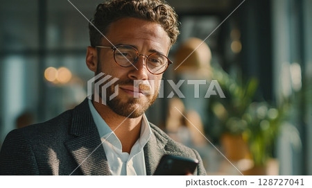 Businessman making a video call in the office 4 128727041