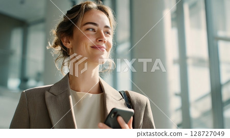 Businesswoman making a video call in the office 4 128727049