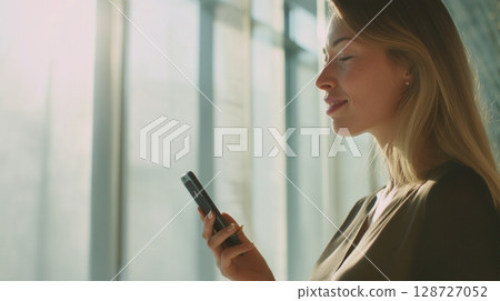 Businesswoman making a video call in the office 7 Businesswoman making a video call in the office 7 128727052