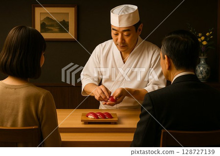 Sushi chef's skills and hospitality - A relaxing Japanese space Sushi chef's skills and hospitality - A relaxing Japanese space 128727139
