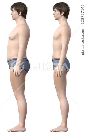 節食前後對比。胖子和瘦子側面對比圖,3D模型 節食前後對比。胖子和瘦子側面對比圖,3D模型 128727145