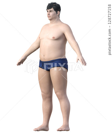 胖子，全身，斜前方，3D 插圖，節食前後圖像 128727158