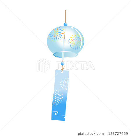 Fireworks pattern wind chime illustration (summer festival, night sky, seasonal event) Fireworks pattern wind chime illustration (summer festival, night sky, seasonal event) 128727469