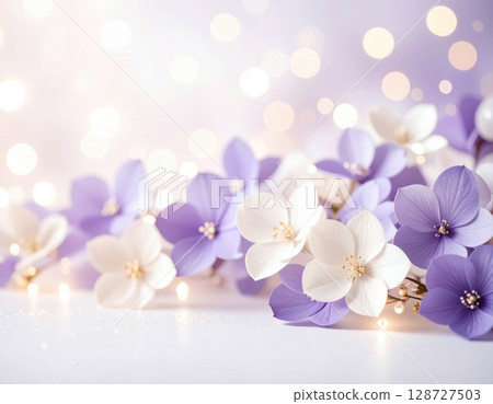 Elegant floral illustration background with purple and white flowers Elegant floral illustration background with purple and white flowers 128727503