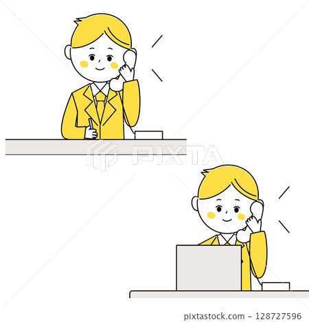 Illustration of a businessman talking on the phone 128727596