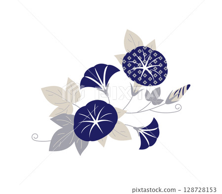 優雅的牽牛花插圖(深藍色,日式圖案,清涼感) 優雅的牽牛花插圖(深藍色,日式圖案,清涼感) 128728153