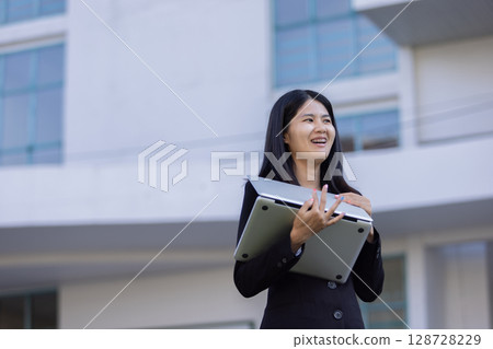 Future remote work combines technology smart phone digital business woman enable e-learning productivity while travel blend comfort modern devices serenity computer equipment connection online world 128728229