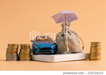 Concept business vehicle finance protection office plan investment buy sell coin car ensuring idea financial security. automobile agent tax protect purchase insurance and secure favorable loan deal 128728231