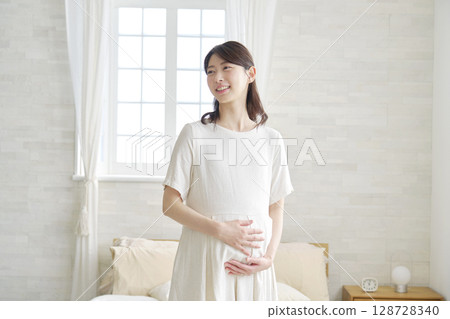 Pregnant woman portrait at home 128728340