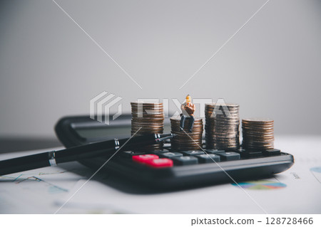 Financial calculate accountant blur background close up on calculator with graph chart banner bank office desk. Finance Concept tax banking money expense accounting budget businessman use calculator. Financial calculate accountant blur background close up on calculator with graph chart banner bank office desk. Finance Concept tax banking money expense accounting budget businessman use calculator. 128728466