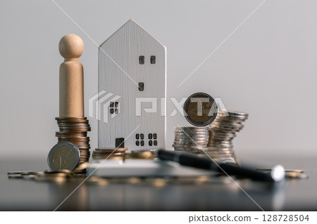 Business home concept involves strategic financial management money coin save bank real estate economic loan investment development growth encourage accountancy buy income stack investment economy 128728504