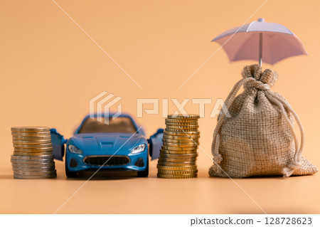 Concept business vehicle finance protection office plan investment buy sell coin car ensuring idea financial security. automobile agent tax protect purchase insurance and secure favorable loan deal 128728623